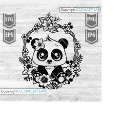 cute floral panda svg | panda svg | cute animal svg | baby panda png | baby animal png | panda clipart | panda cutfile |