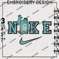 Nike Sullivan Embroidery Designs, Disney Halloween, Monster Inc University Embroidery, Sulley Machine Embroidery Pattern