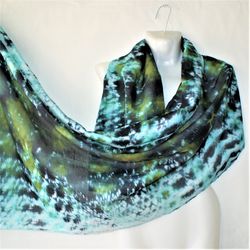Tie Dye Silk Scarf Hand Dyed with Reptile Print – Large Size
