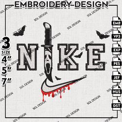 Nike Ghost Face With Knife Embroidery Files, Horror Characters, Halloween Embroidery, Machine Embroidery Pattern