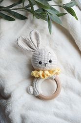 Bunny crochet rattle, custom crochet amigurumi toy for newborn