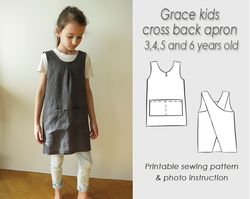 Kids apron PDF for 3, 4, 5 and 6 years old/ Sewing Japanese pinafore PDF/sewing pattern /Digital Download/ Cross back/ G