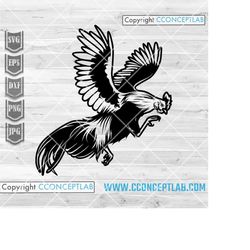 Cock Flying svg | Rooster Attack Clipart | Strong Chicken Breed Stencil | Cockpit png | Cockfighting Cutfile | Farm Anim