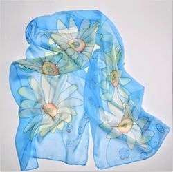 Hand-Painted Silk Scarf for Hair with Daisies | Shop Now