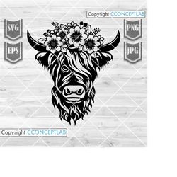 Floral Highland Cow Svg || Cow Svg || Highland Cow Svg || Floral Animal svg || Highland Cow Png || Cow Png || Cow Cut Fi