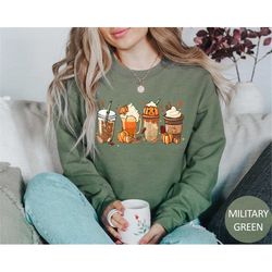 Pumpkin Coffee Sweatshirt, Cute Fall Sweat, Coffee Lover tee Hoodie, Halloween Pumpkin Latte Drink Cup, Pumpkin Spice Sw