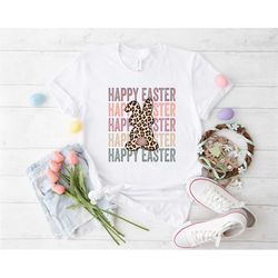 Happy Easter Leopard Shirt, Easter Bunny Shirt, Bunny Leopard Shirt, Easter Rainbow Shirt, Woman Easter Shirt, Easter Fa
