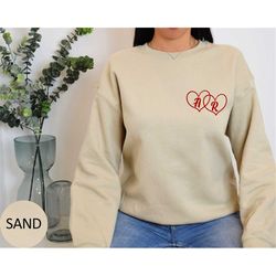 Heart Initial Sweatshirt, Pocket Heart Sweater, Custom Initial Letter Crewneck, Personalized Valentines Day Tee, Sleeve