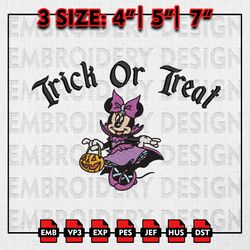 Trick Or Treat Minnie Halloween Embroidery files, Disney Halloween Embroidery Designs, Machine Embroidery Pattern