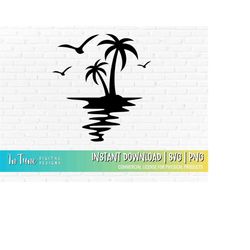 Palm Tree Beach Scene svg, Tropical svg for cricut, Ocean Waves svg for crafters, Coastal Seaside svg for Shirt, Beach C