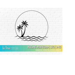 Palm Tree Beach Scene svg, Vacation svg frame, Beach clipart, Tropical svg for cricut, Summer svg, Palm Tree svg, Ocean