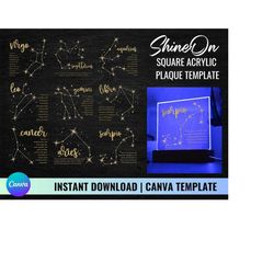 shineon acrylic plaque template, zodiac design canva templates, customized square acrylic plaque design, shineon canva t