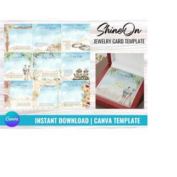 beach wedding jewelry message card template, shineon message card canva template, jewelry print on demand message cards,