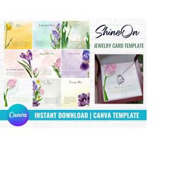 jewelry message card canva template, watercolor floral message card template, jewelry print on demand message cards, shi