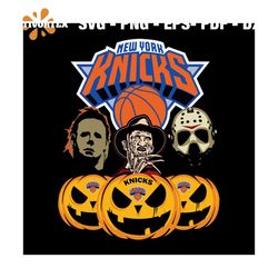 Halloween Horror Movie Pumpkin Svg, Jason Voorhees And Freddy Krueger Svg New York Knicks