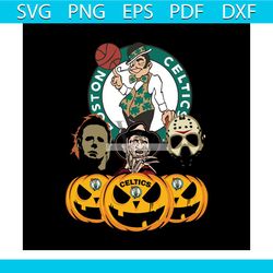 Halloween Horror Movie Pumpkin Svg, Jason Voorhees And Freddy Krueger Svg Boston Celtics