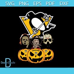 Pittsburgh Penguins Halloween Horror Movie Pumpkin Svg, Jason Voorhees And Freddy Krueger Svg, Halloween svg, Halloween
