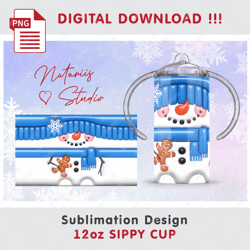 Funny Christmas Snowman - 3D Inflated Puffy Bubble Style - Seamless Sublimation Pattern - 12oz SIPPY CUP - Full Wrap