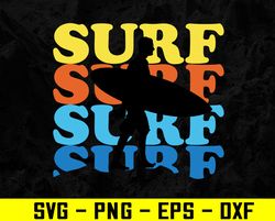 Vintage Surfing Silhouette Surfer Retro 70s Sunset Beach Svg, Eps, Png, Dxf, Digital Download