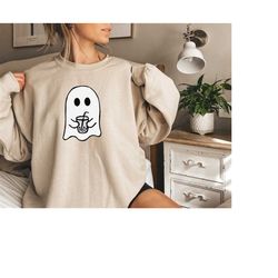 Little Ghost Ice Coffee Shirt, Cute Spooky Coffee Shirt, Funny Ghost Shirt, Halloween Sweatshirt, Stay Spooky Pocket Shi