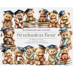 watercolor graduation clipart, bears clipart, graduation png, celebration png, romantic clipart, teddy bear clipart,comm