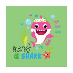 baby shark with floral headband svg, baby shark doo doo doo svg