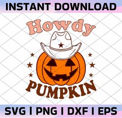 Retro Howdy Pumpkin Svg, Fall Autumn Western Svg, Halloween PNG Sublimation File for Shirt, Halloween Svg