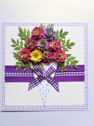 "Bouquet of asters" greeting card, Handmade greeting card, Birthday Card, 3D flower greeting card, Mother's day card