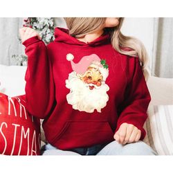 vintage christmas santa sweatshirt, retro pink santa hat sweater, classic christmas santa, vintage santa graphic sweatsh