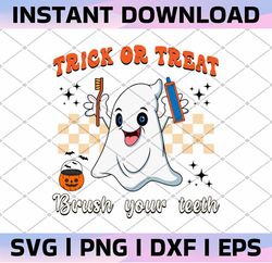 tri-ck or tre-at brush your teeth svg png, halloween dentist png, retro halloween png, spooky dental assistance, dental