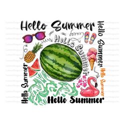 Hello Summer Sublimation PNG, Summer Digital Downloads, Hello Summer png, Watermelon, pineapple,Instant Download, Sublim