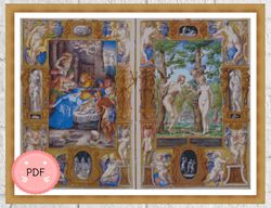 Cross Stitch Pattern,Giulio Clovio Farnese Hours,Religious,Christian Icon,Full Coverage,Medieval Illuminated Manuscript