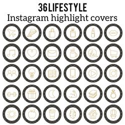 36 Lifestyle Instagram Highlight Icons. Black  Instagram Highlights Images.  Beautiful Instagram Highlights Icons.