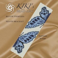 Peyote pattern peyote bracelet pattern Blue butterflies Peyote pattern design 3 drop peyote PDF instant download