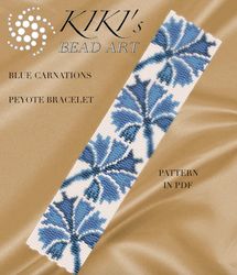 Peyote pattern peyote bracelet pattern Blue carnations Peyote pattern design 3 drop peyote PDF instant download