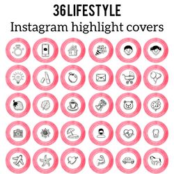 36 Lifestyle Instagram Highlight Icons. Pink Instagram Highlights Images. Instagram Highlights  with Words.