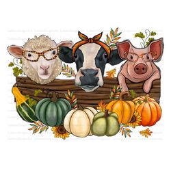 Fall Farm Animals PNG, Cow Png, Pig, Chicken, Pumpkin, Fall, Thankful, Pumpkin Spice, Western, Sunflower,Digital Downloa