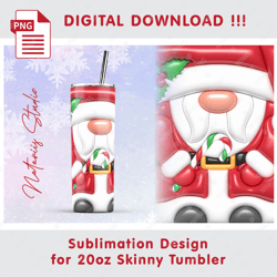 3D Inflated Puff Christmas Santa Claus - Seamless Sublimation Pattern - 20oz SKINNY TUMBLER - Full Wrap