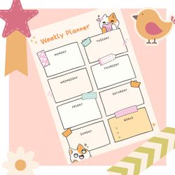 weekly planner for children, daily planner for children, children's weekly schedule, school weekly schedule, girls' week