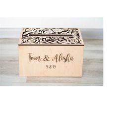 wedding card box, personalized name on the wedding card box in floral style with slot, names and date engraved on the fr