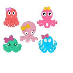 Cute Octopus Pack Cuttable Design SVG PNG DXF & eps Designs Cameo File Silhouette