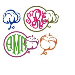 Cotton 2 Flower Frame Monogram Cuttable Design SVG PNG DXF & eps Designs Cameo File Silhouette