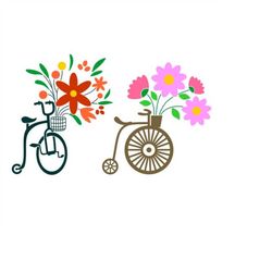 Flower Bicycle Pack Cuttable Design SVG PNG DXF & eps Designs Cameo File Silhouette
