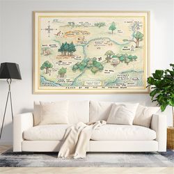 100 Acre Wood Map - Canvas Art Winnie-The-Pooh Classic Map, Baby Shower, Birthday Party, Centerpiece Nursery Decoration,