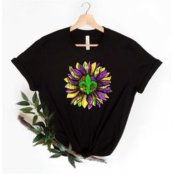 Mardi Gras Sunflower Shirt, Fleur De Lis Shirt, Crawfish Season Shirt, New Orleans Shirt, Mardi Gras Festival Shirt, Fat