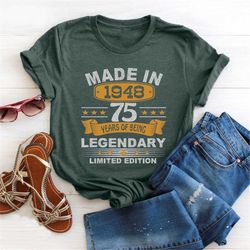 Made in 1948 Shirt, Born in 1948 Shirt, 75th Birthday Gift, 75th Birthday Party Shirt, Retro 1975 Shirt, Vintage 1948 Sh