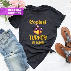 Coolest Turkey in Town Shirt, Boys Thanksgiving, Family Matc