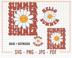 Hello Summer SVG PNG, Retro Smile Daisy Sublimation, Aesthetic Ocean Svg, Retro Front and Back Desig