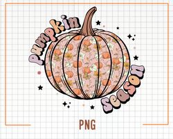 Retro Pumpkin Season PNG, Fall PNG, Sublimation, Floral Pumpkin Png, Fall Flowers Png, Boho Pumpkin,
