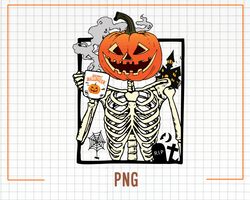 Skeleton Coffee PNG, Skeleton Coffee Png, Coffee Png, Halloween Png, Pumpkin Skeleton Drinking Coffe